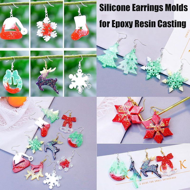 ZQYSING (5 Pack) Resin Earring Molds, Resin Jewelry Molds Christmas Silicone Pendant Molds Various Shapes Christmas Tree Snowflake Snowman Elk for DIY Earring Pendant Keychain Ornament Gift - Image 4